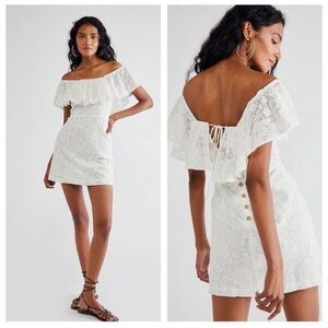 Free People Girl Crush Lace Mini Dress Size S White Feminine Hippie Ruffle 70s